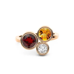 14k Rose Gold 0.25ct ttw Garnet, Citrine, & Diamond Bubble Ring