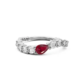 14k White Gold 0.75ct ttw Pear Ruby/Diamond Wave Ring