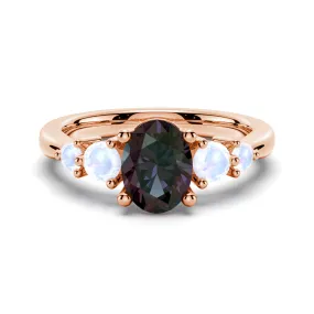 1.5 CT. Oval Alexandrite Engagement Ring With Moonstone Accents