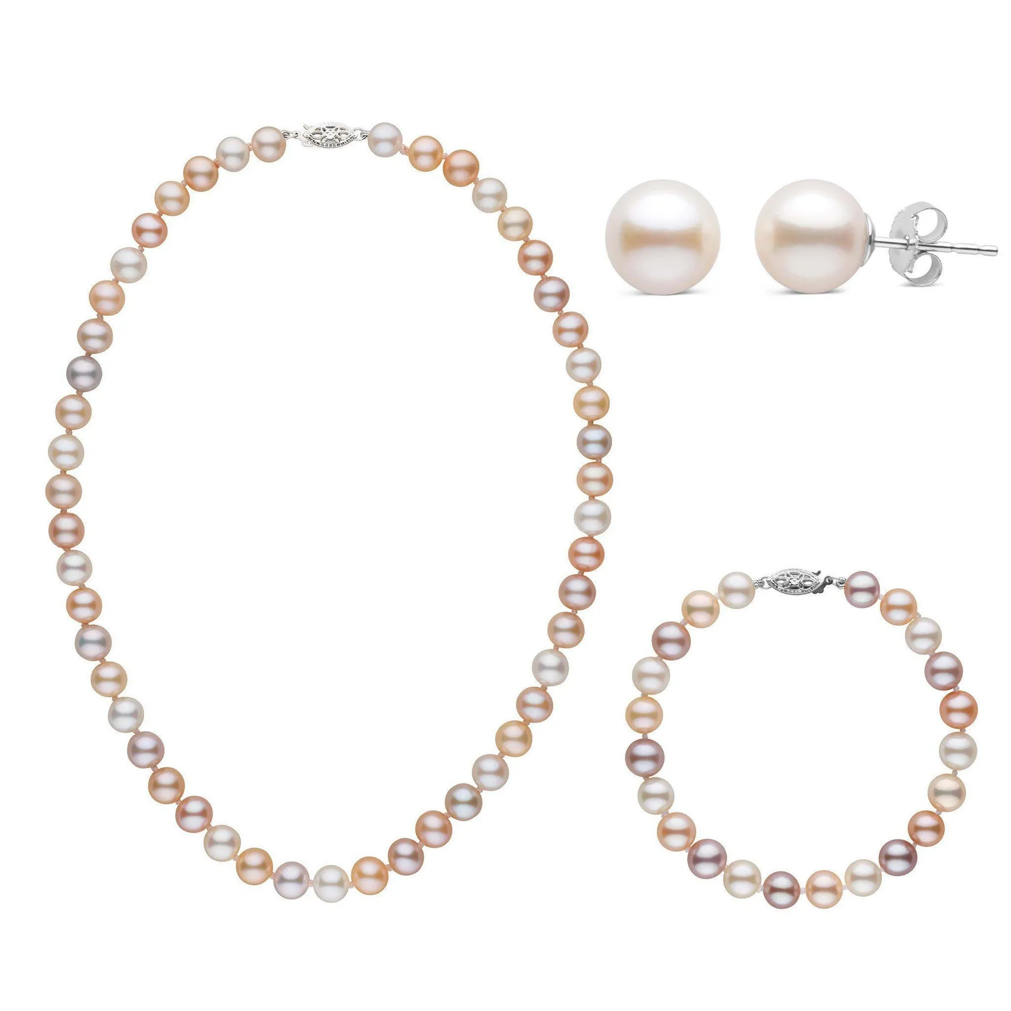 16 Inch 3 Piece Set of 7.5-8.0 mm AAA Multicolor Freshwater Pearls