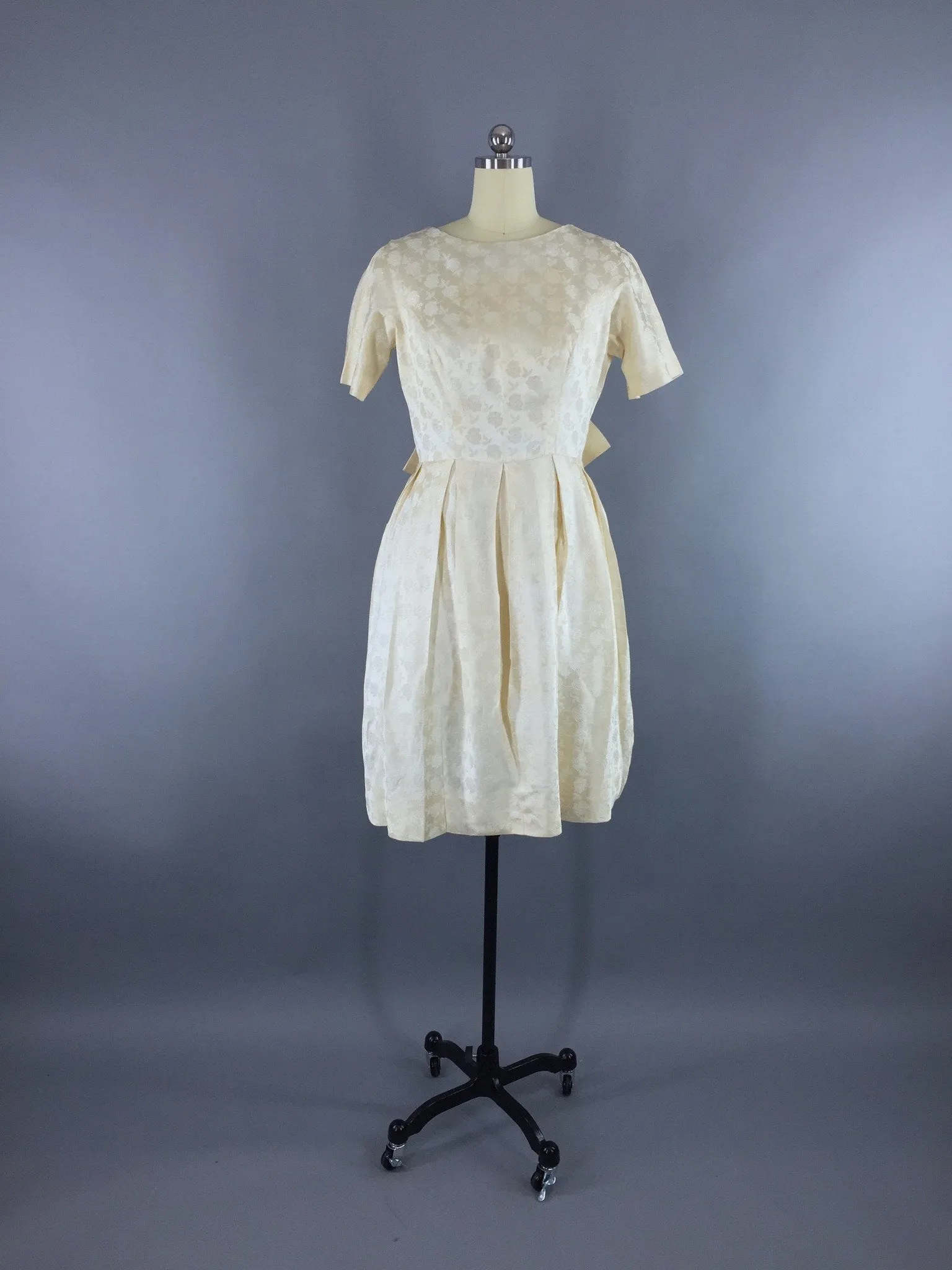 1950s Vintage Ivory Satin Damask Party Dress