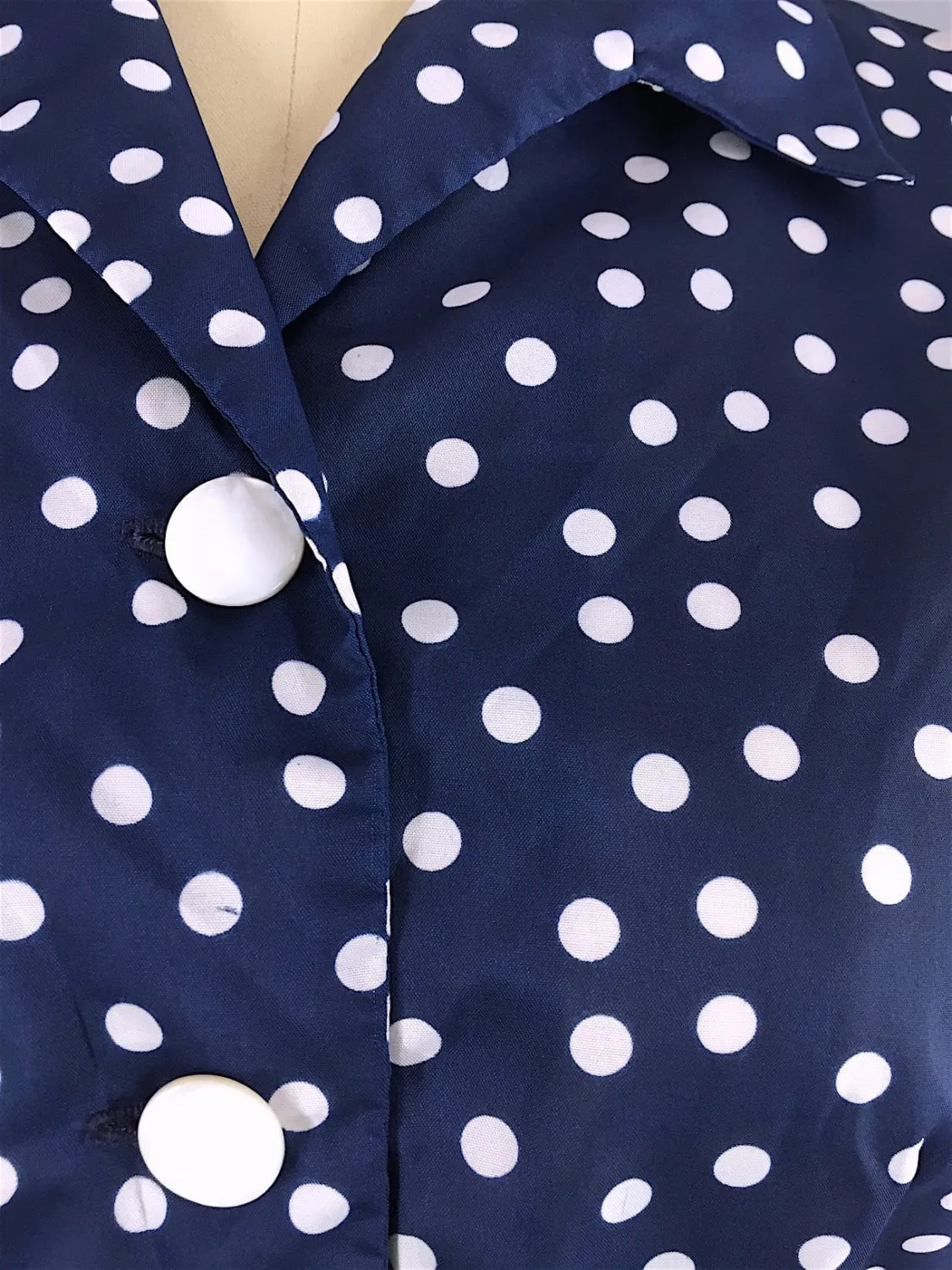 1950s Vintage Navy Blue Polka Dots Day Dress