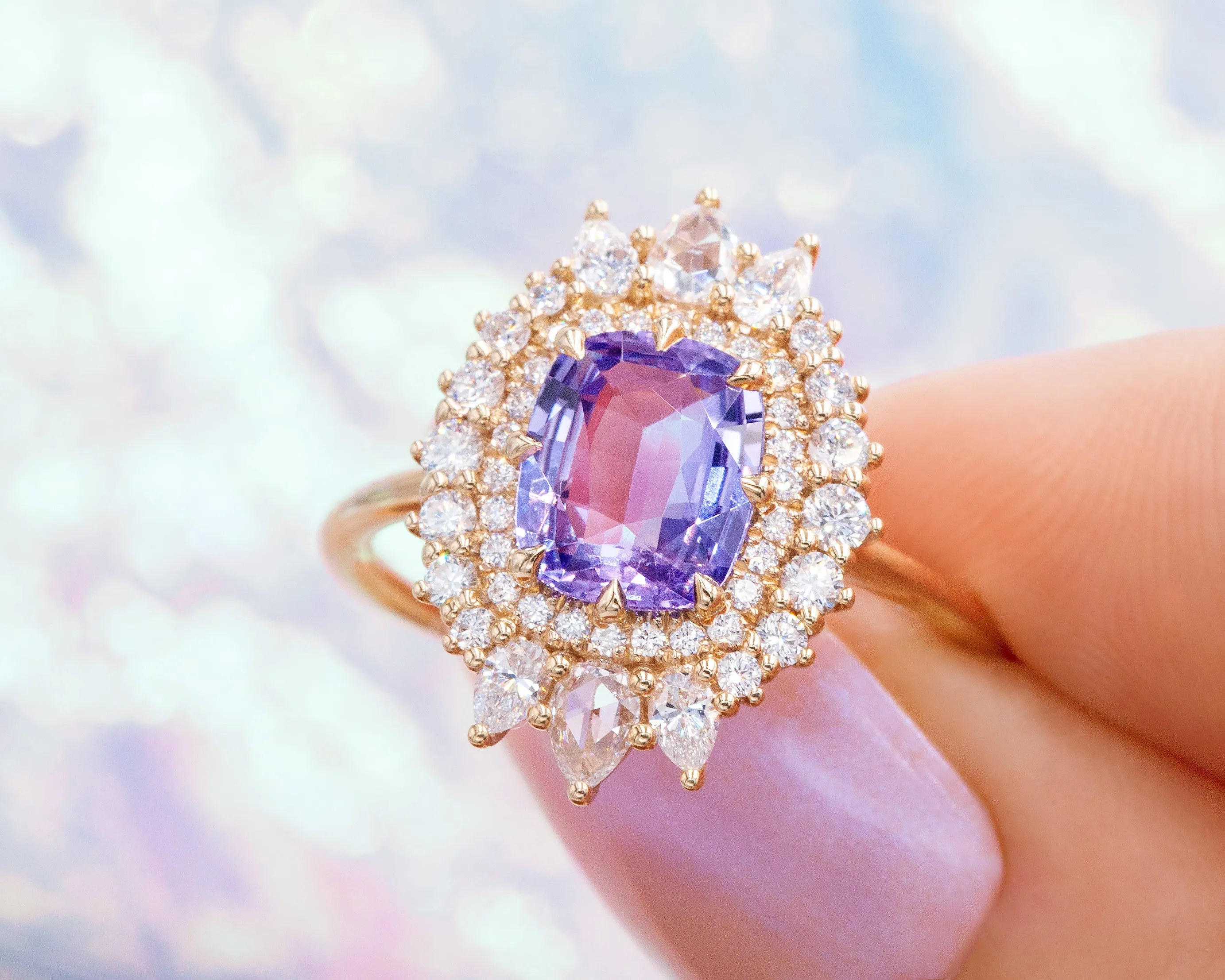 1.99-Carat Cushion Cut Sapphire Cluster Ring