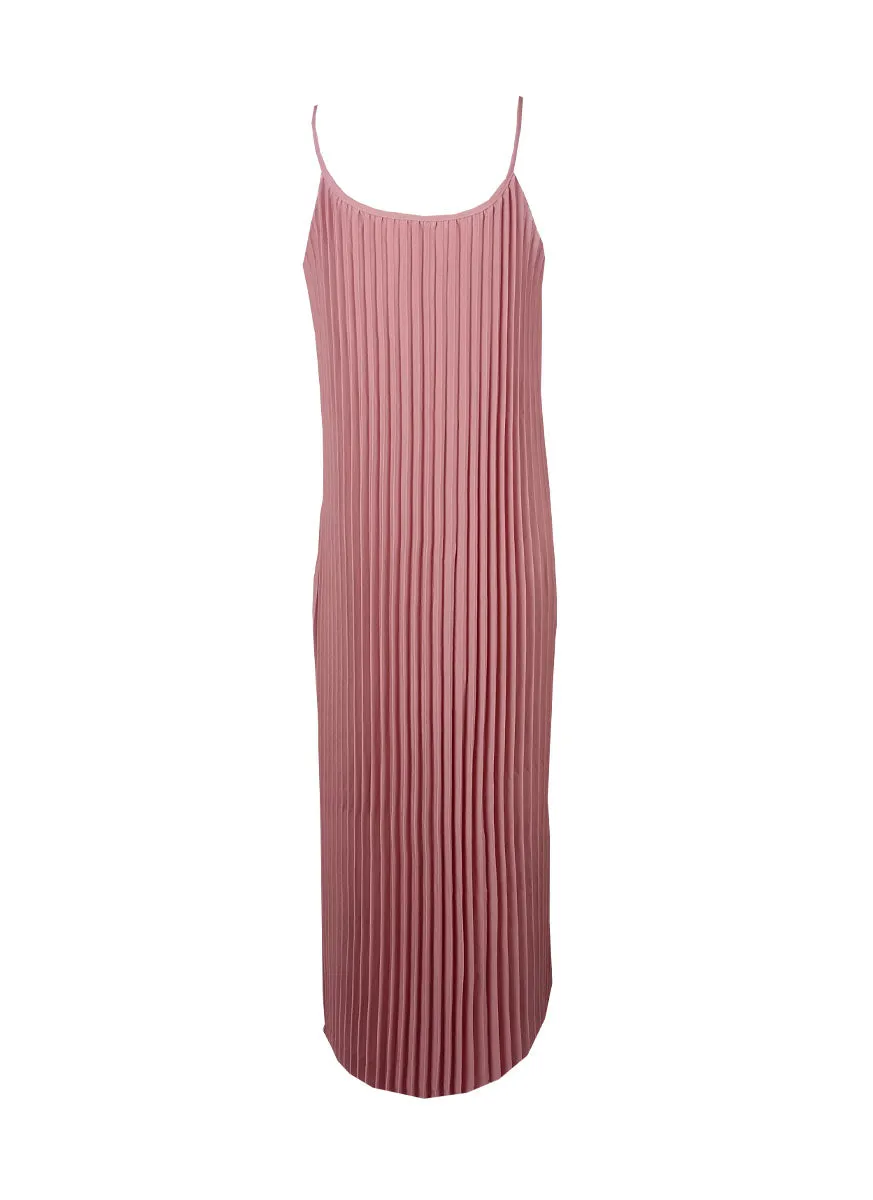 4240021 Sleeveless Pleated Dress *Pink