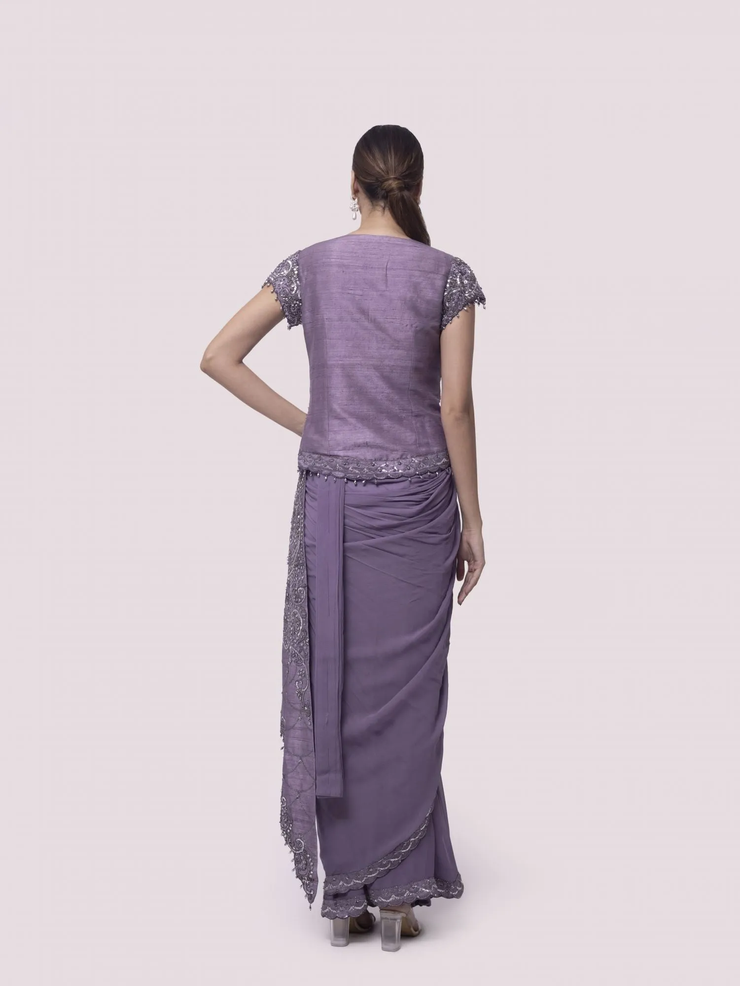 90Z891-RO Lilac Pre Stiched Saree Set