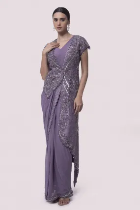 90Z891-RO Lilac Pre Stiched Saree Set