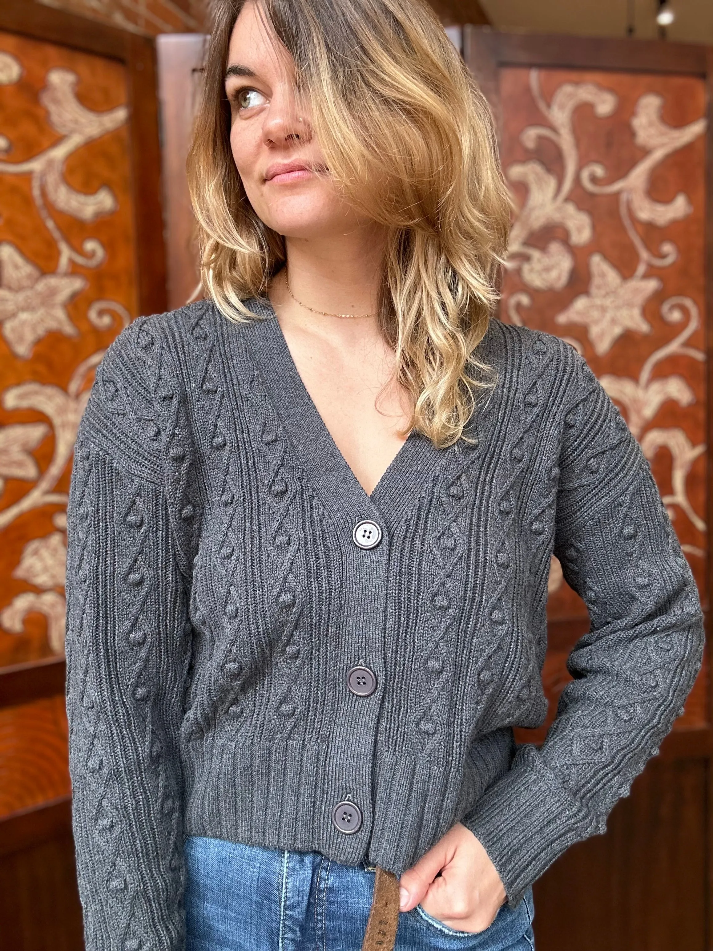 Alashan cardigan, cotton-cashmere cable