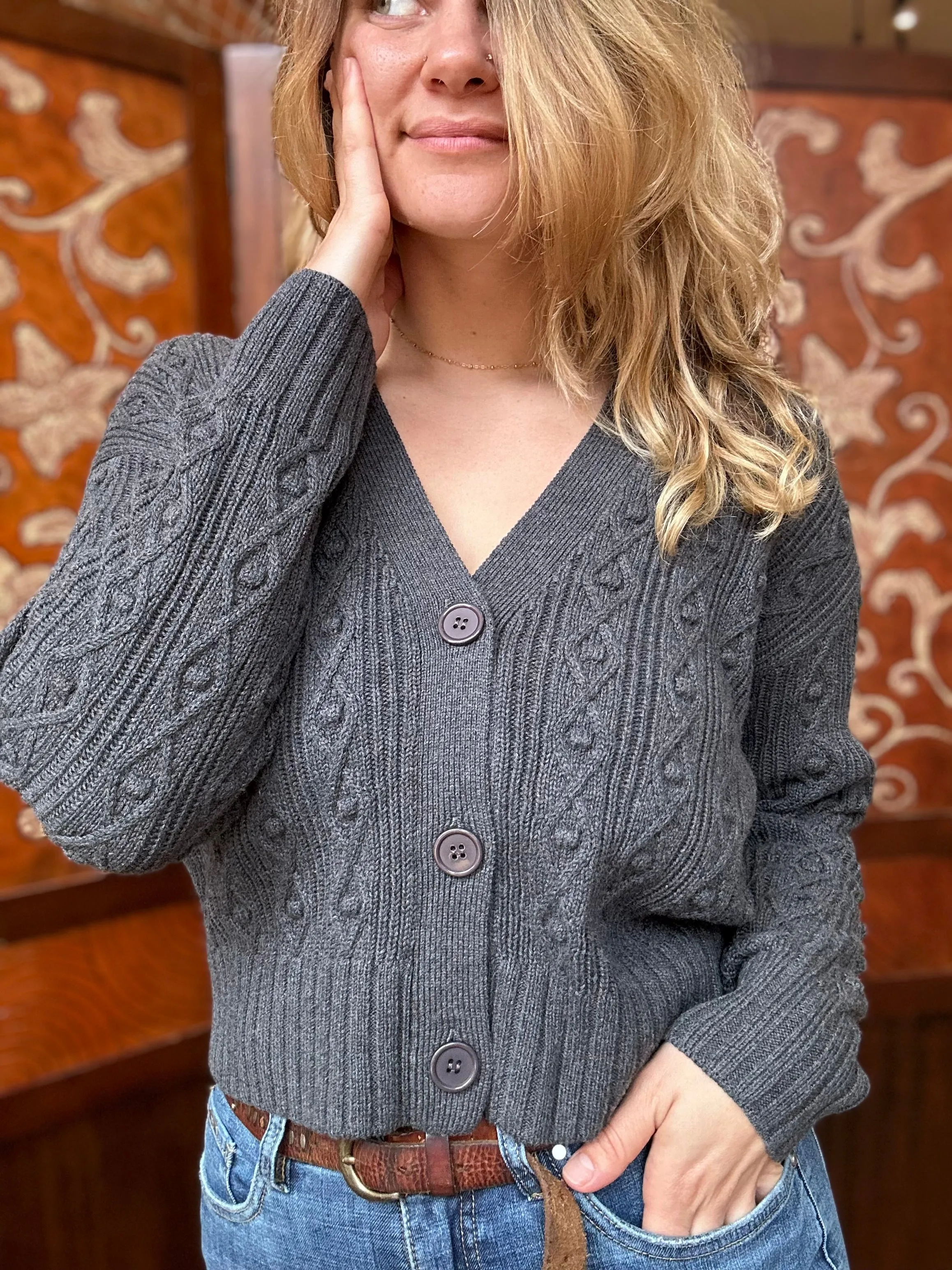 Alashan cardigan, cotton-cashmere cable