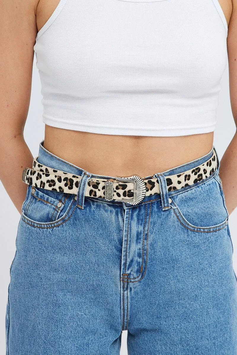 Beige Animal Print Western Belt