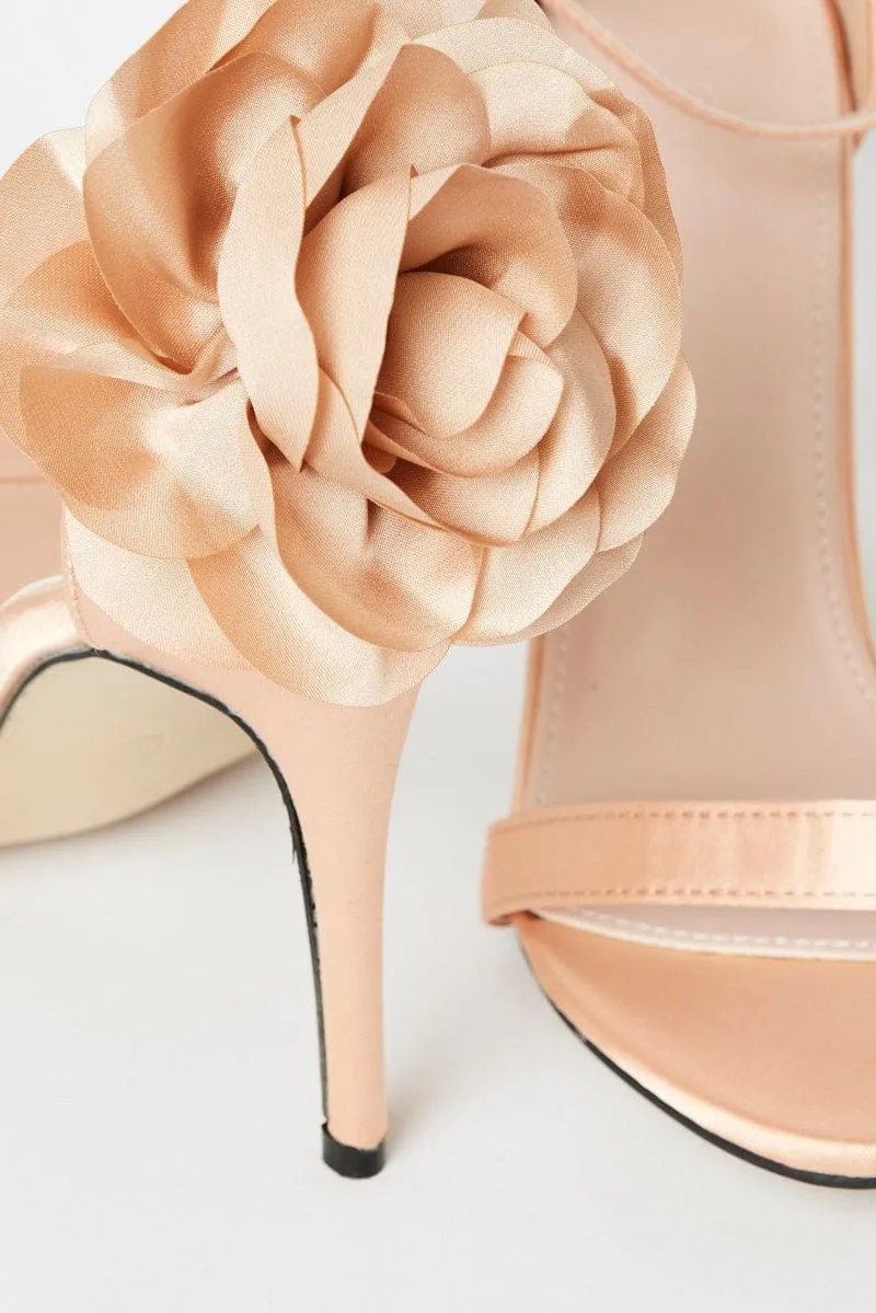 Beige Corsage Heeled Mule Sandals