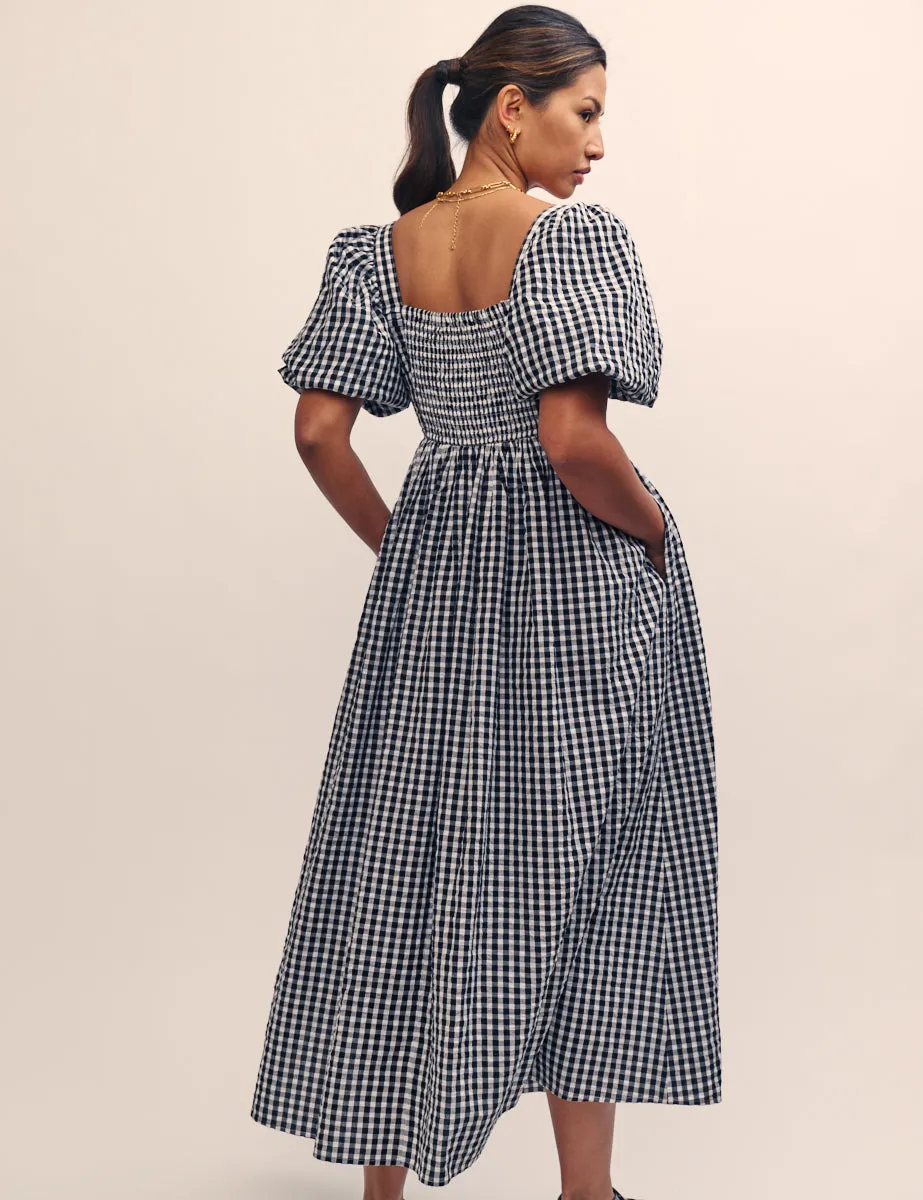 Black Gingham Nova Midi Smock Dress