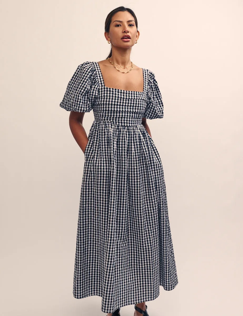 Black Gingham Nova Midi Smock Dress