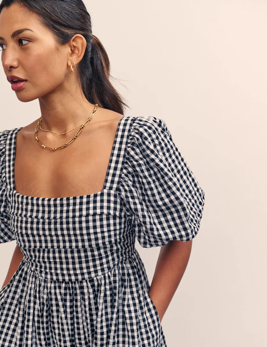 Black Gingham Nova Midi Smock Dress