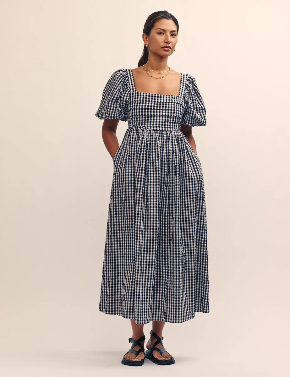 Black Gingham Nova Midi Smock Dress