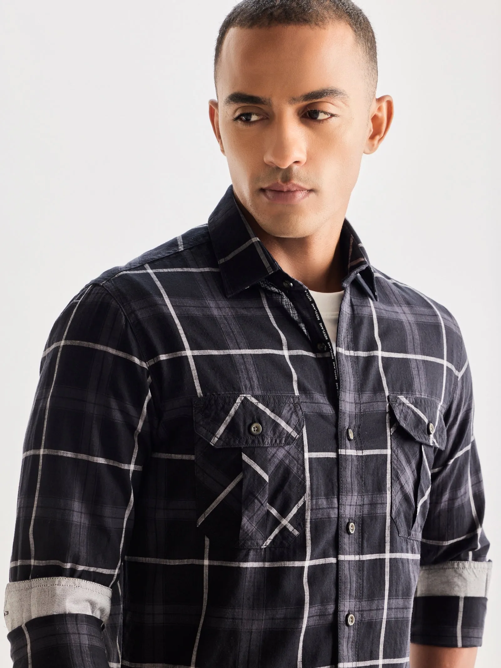 Black Pure Cotton Checked Shirt