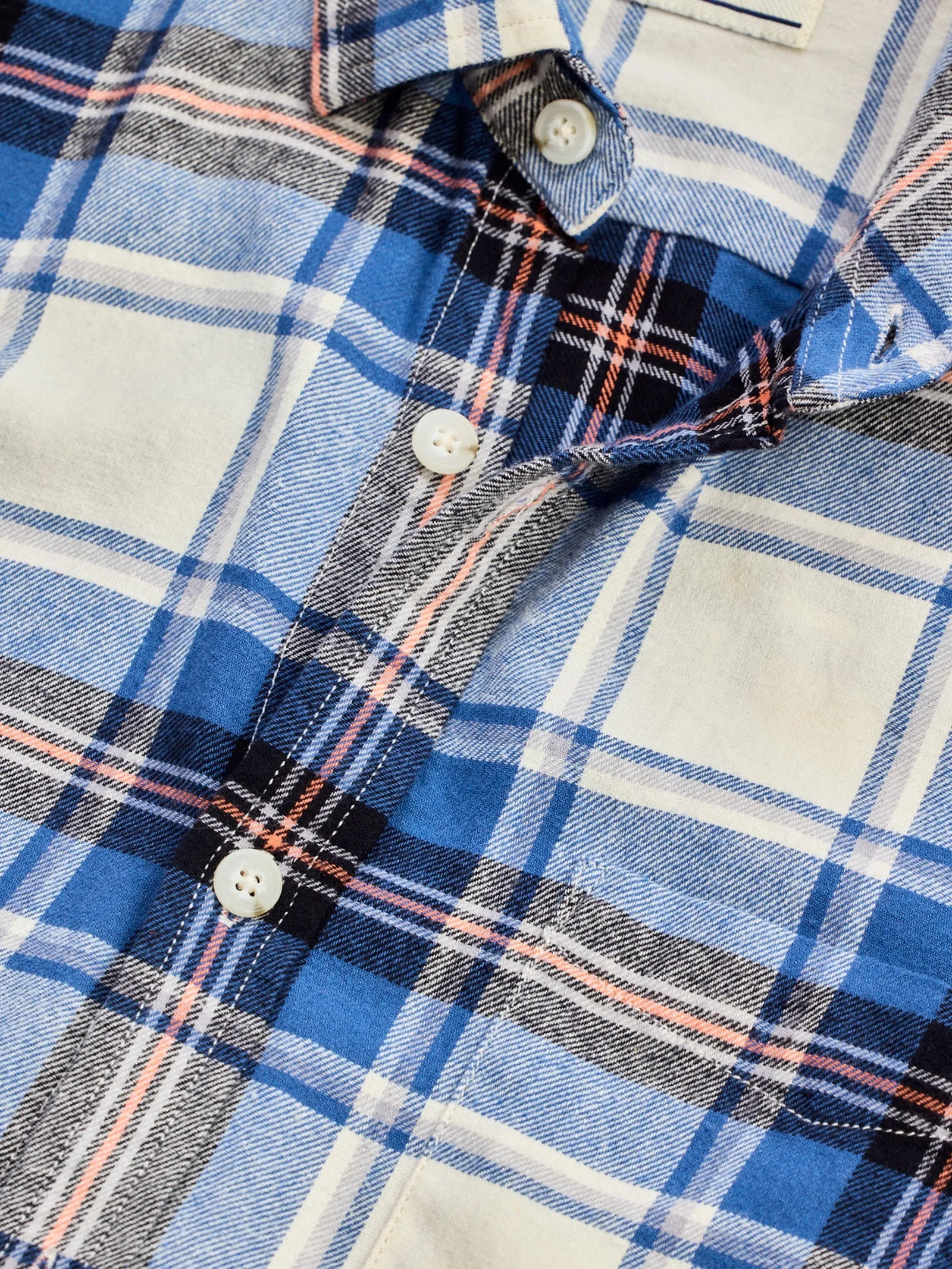 Blue Brushed Cotton Checked Shirt