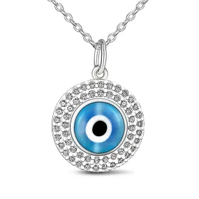 Blue Evil Eye Necklace Sterling Silver