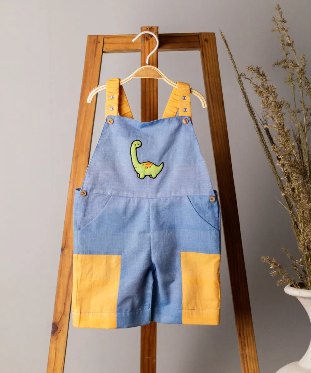 Blue orange cotton color block suspender