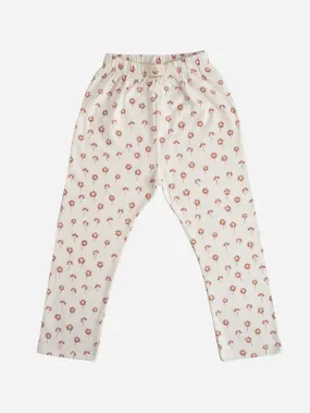 Brown flower pattern in white leggings for baby girl