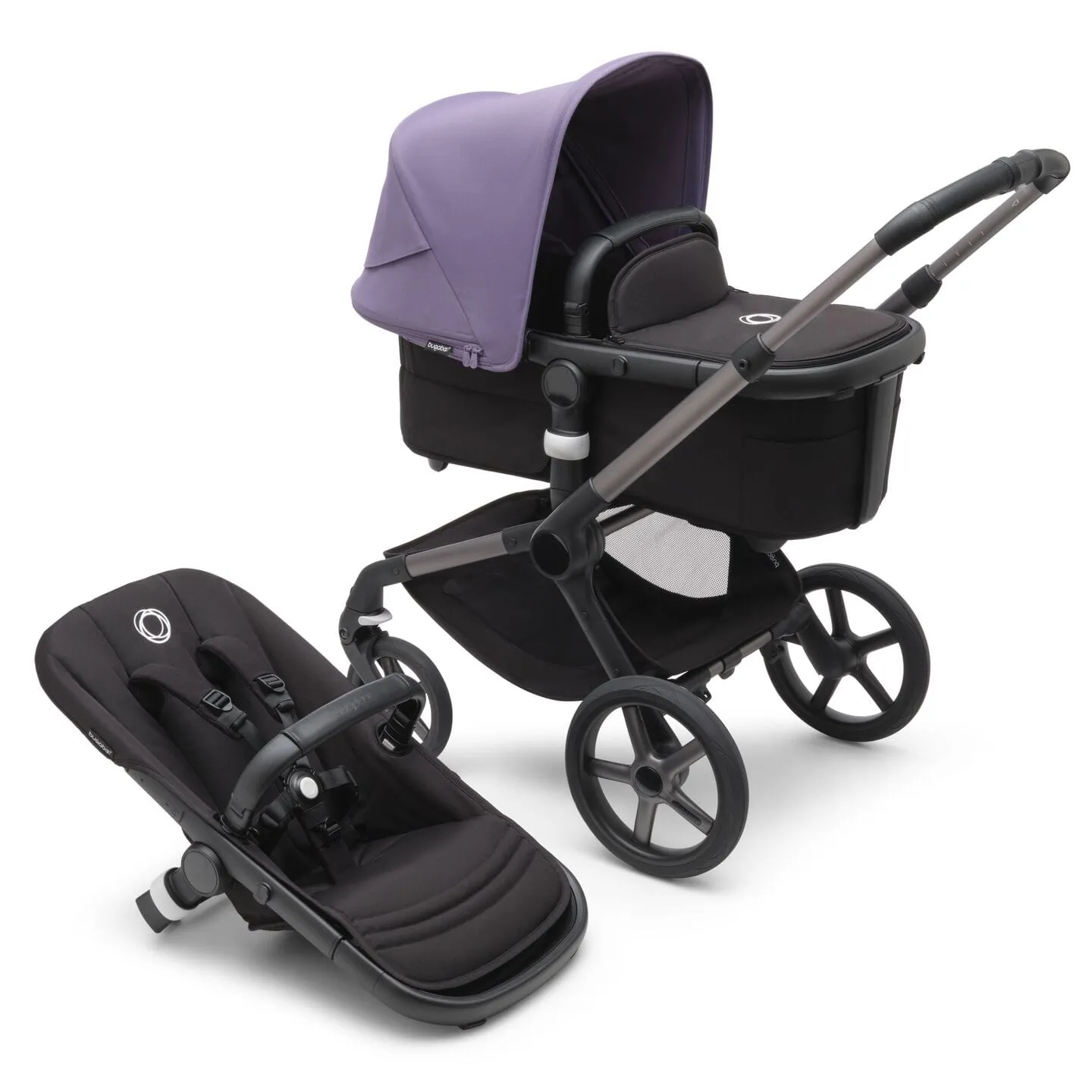 Bugaboo Fox 5, Nuna Turtle and Base Travel System - Graphite/Midnight Black/Astro Purple