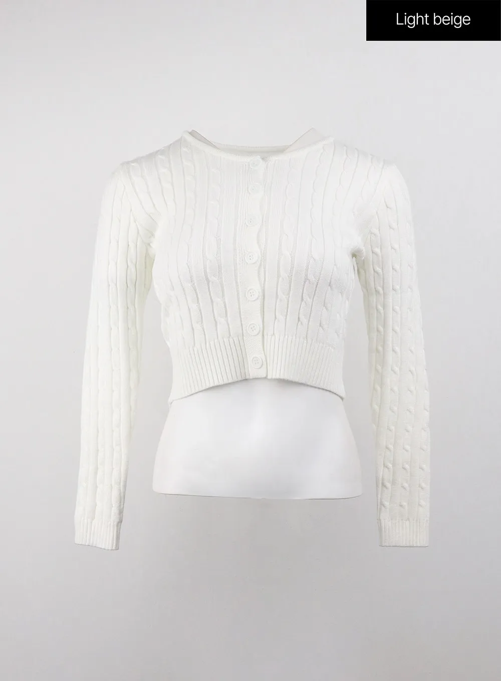 Cable Knit Buttoned Crop Cardigan OJ416