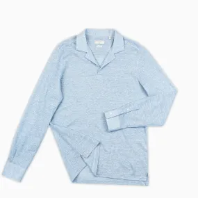 Calist long-sleeved polo in linen and cotton pique (sky blue)