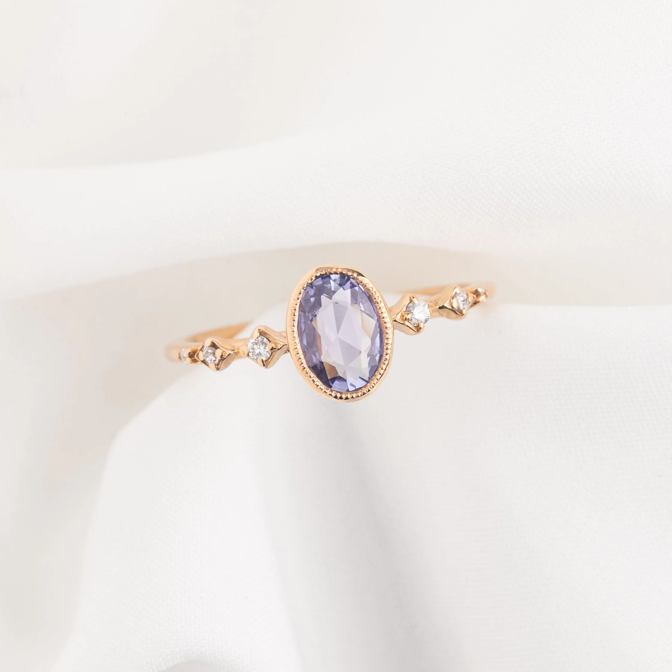 Celeste Ring 0.74ct Light Blue Purple Madagascar Sapphire, 14K Rose Gold (One of a kind)