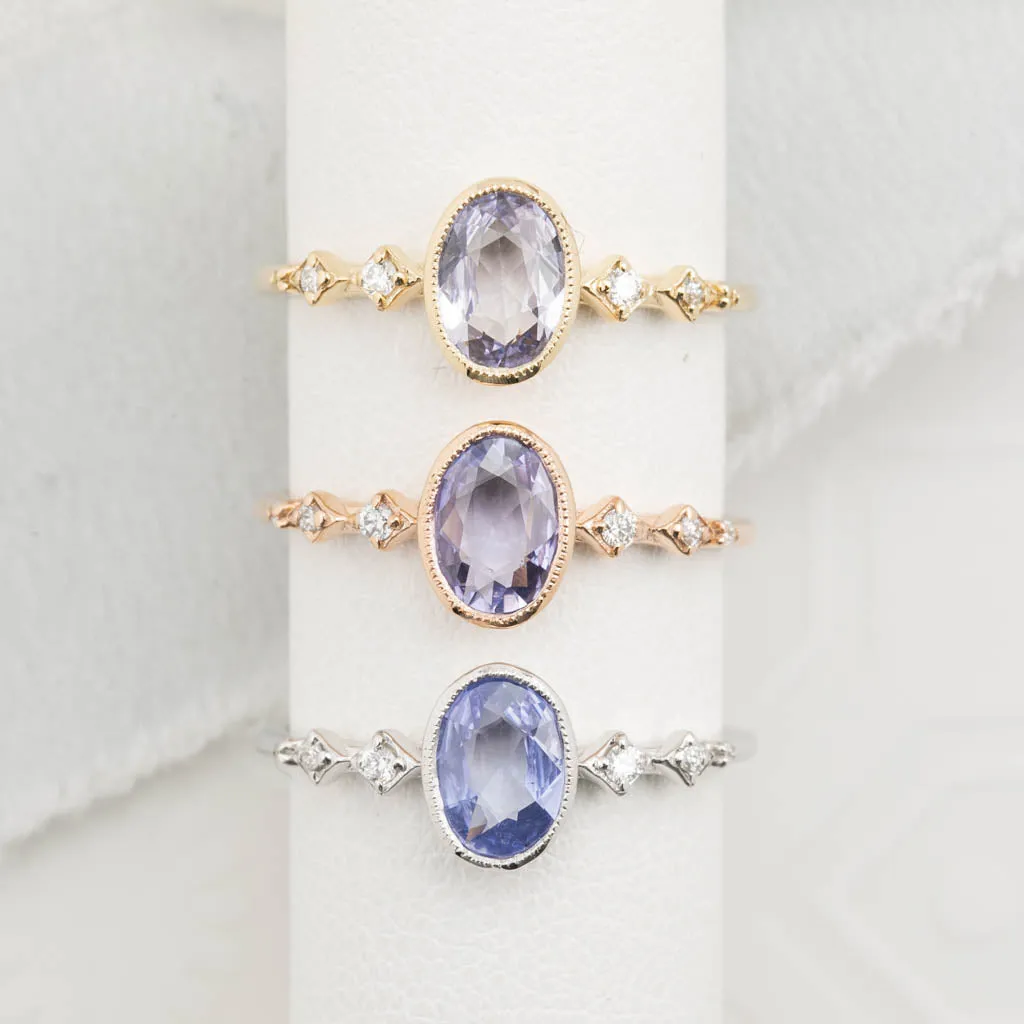 Celeste Ring 0.74ct Light Blue Purple Madagascar Sapphire, 14K Rose Gold (One of a kind)