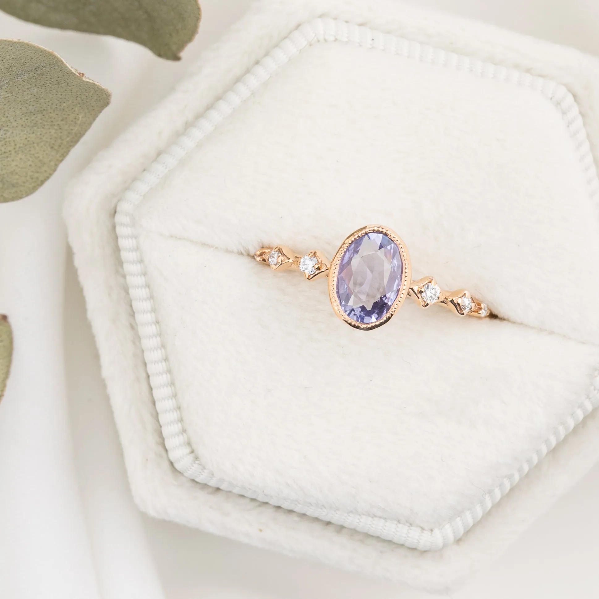 Celeste Ring 0.74ct Light Blue Purple Madagascar Sapphire, 14K Rose Gold (One of a kind)