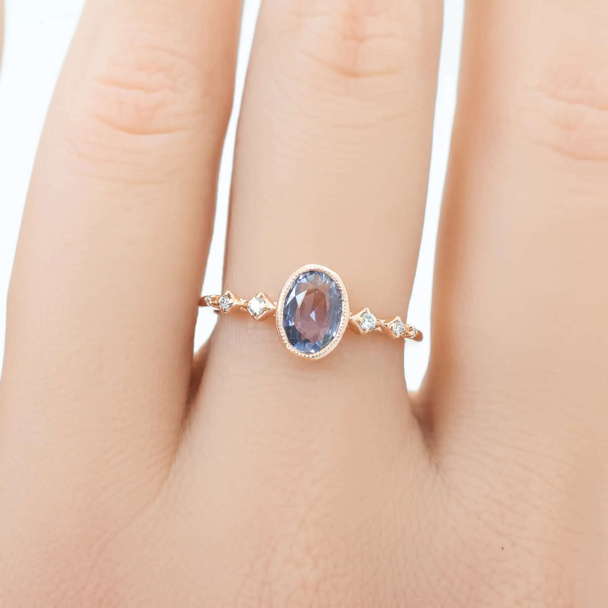 Celeste Ring 0.74ct Light Blue Purple Madagascar Sapphire, 14K Rose Gold (One of a kind)