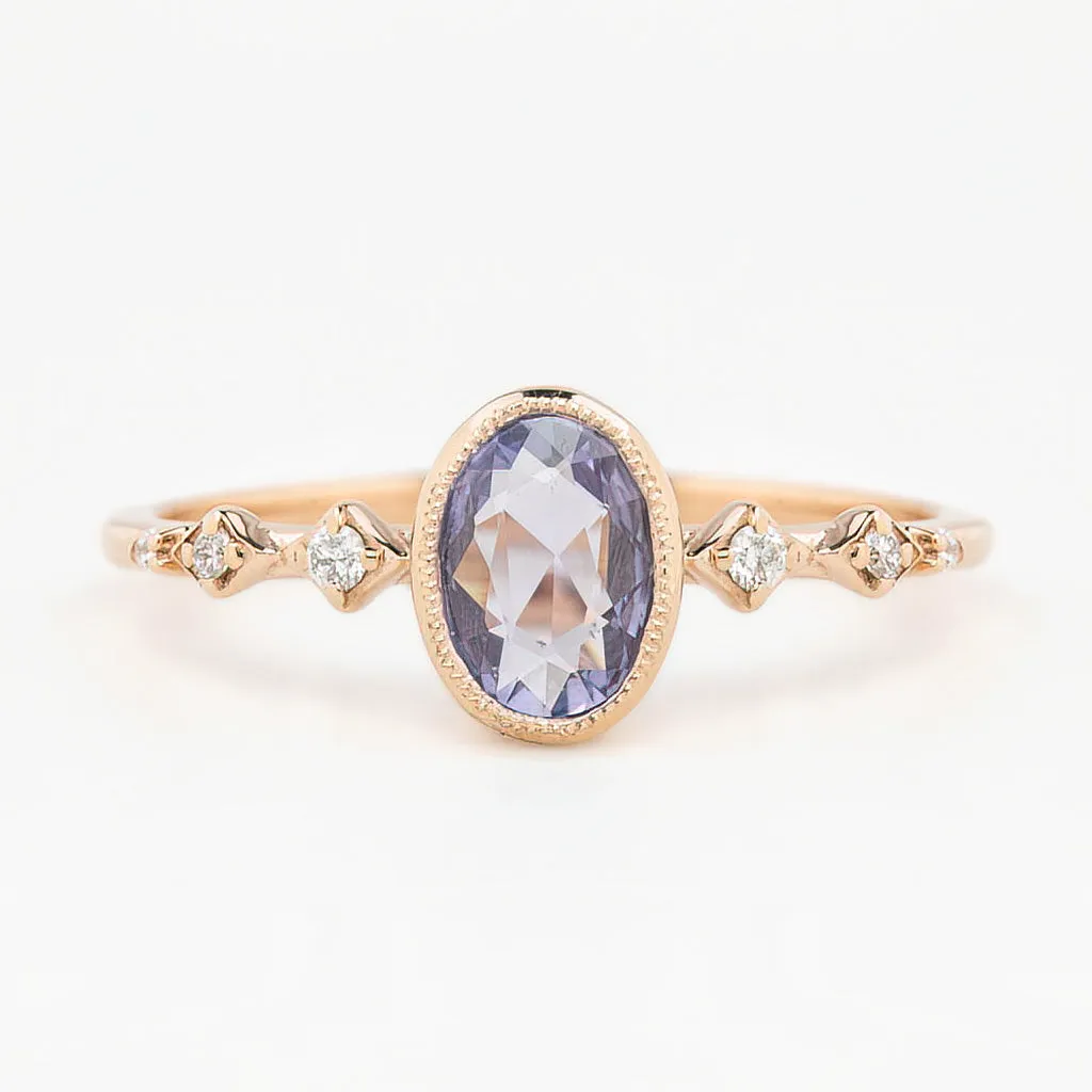 Celeste Ring 0.74ct Light Blue Purple Madagascar Sapphire, 14K Rose Gold (One of a kind)