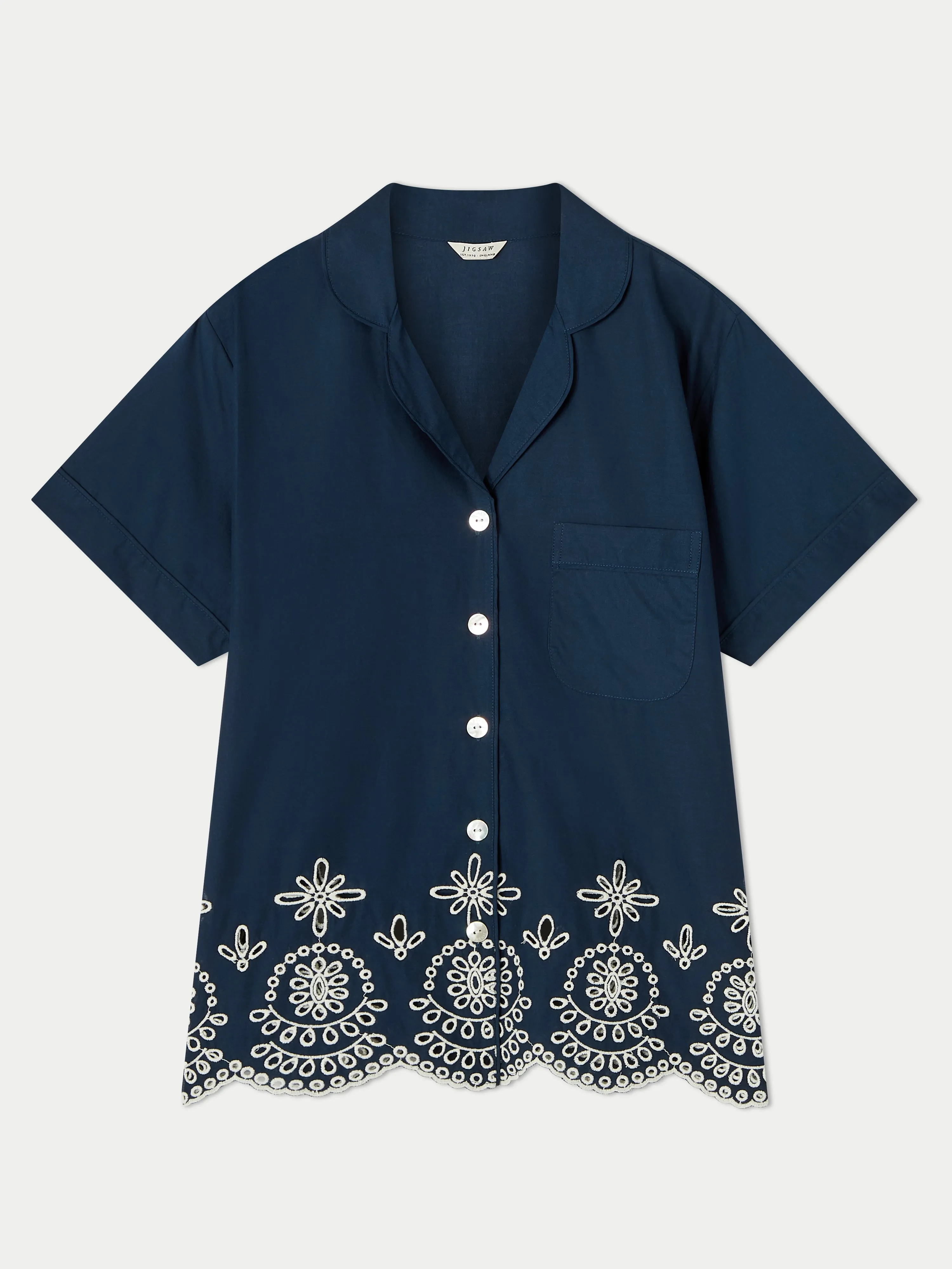 Cotton Broderie Cropped Pyjama | Navy