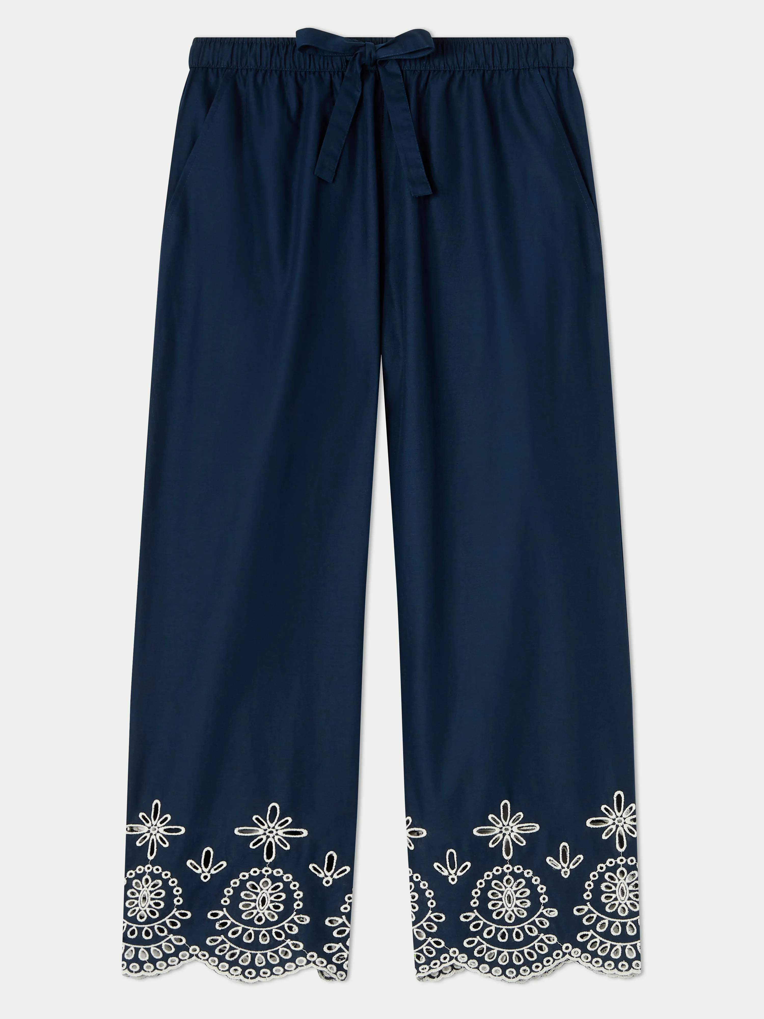 Cotton Broderie Cropped Pyjama | Navy