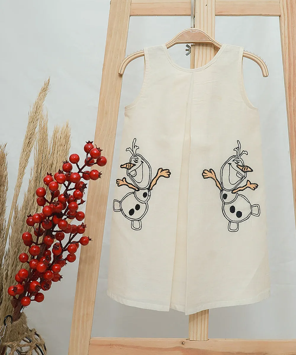 Cream handwoven cotton olaf embroidery dress