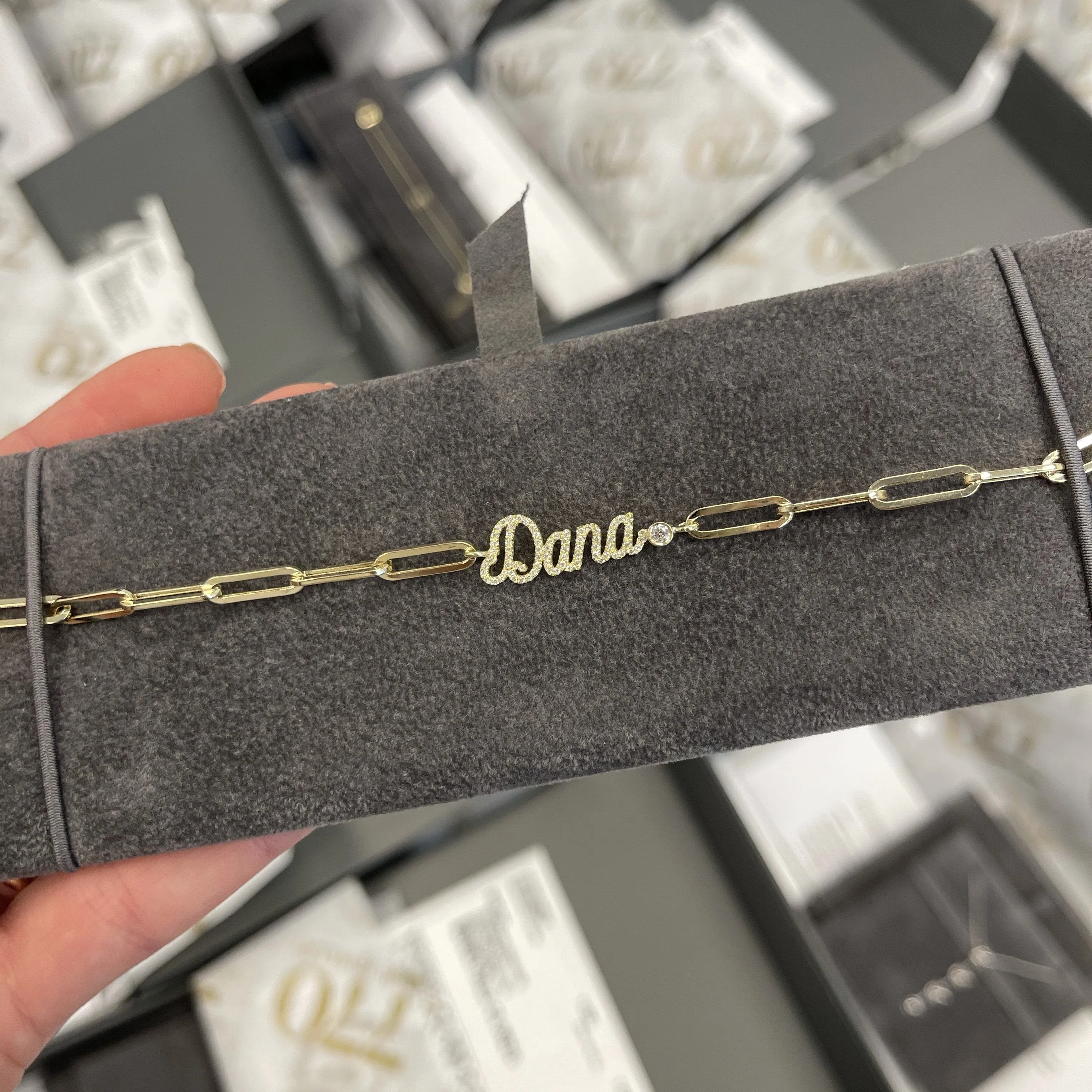 Custom Diamond Name on PaperClip Bracelet