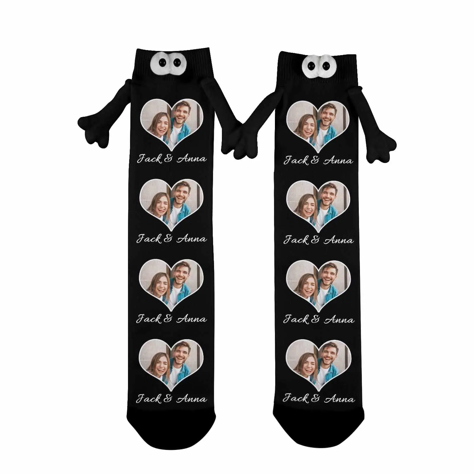 Custom Photo&Name Magnetic Holding Hands Socks Suction Funny Big Eye Socks Couple Valentine's Day Gift