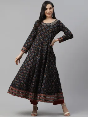 Divena Black Cotton Anarkali Kurta