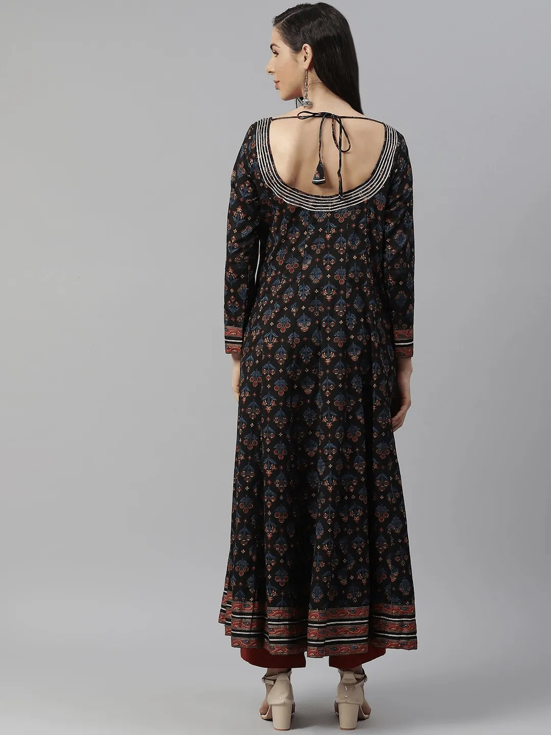 Divena Black Cotton Anarkali Kurta