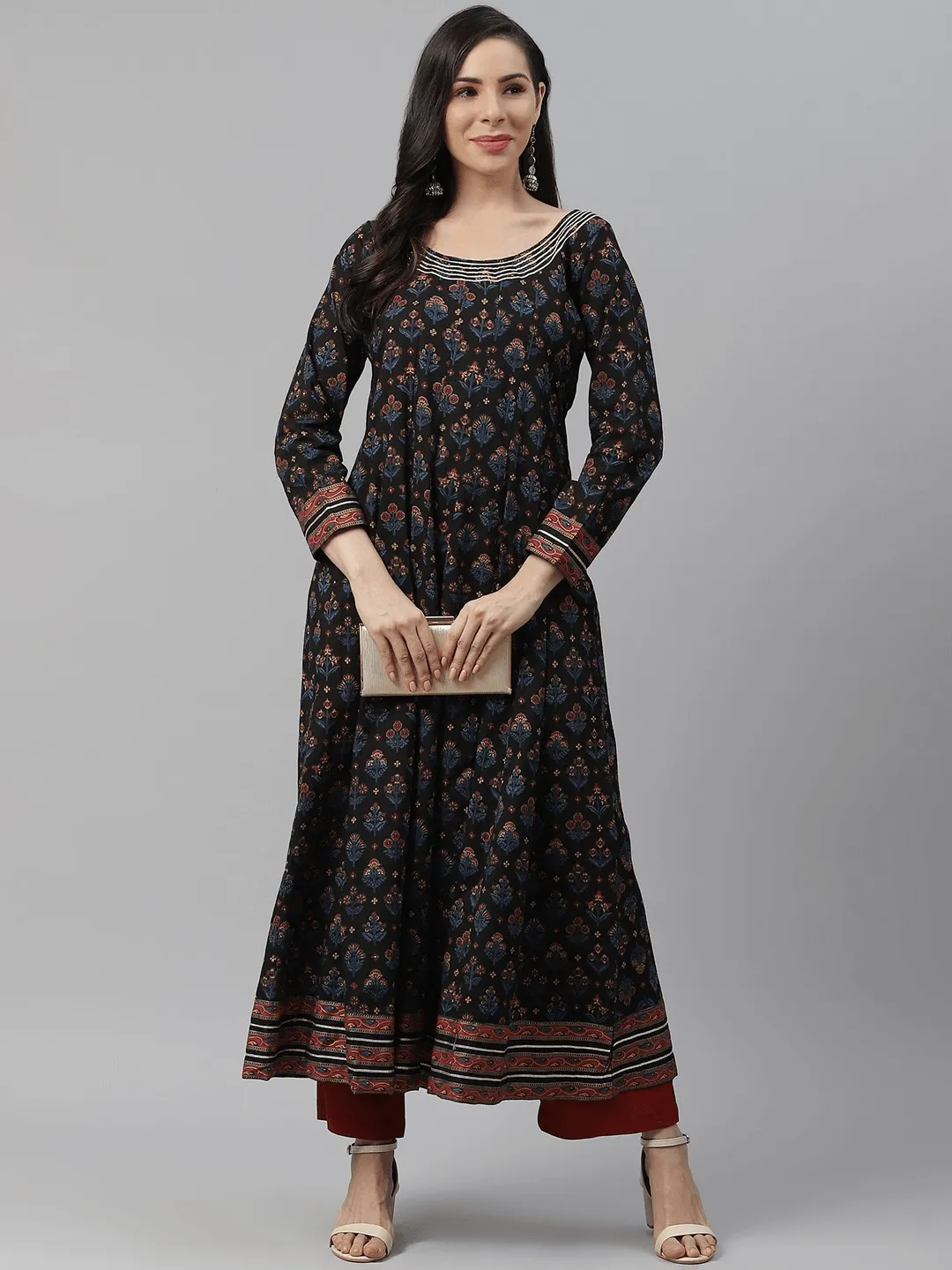 Divena Black Cotton Anarkali Kurta