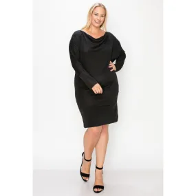 Draped Neck Long Sleeve Dress