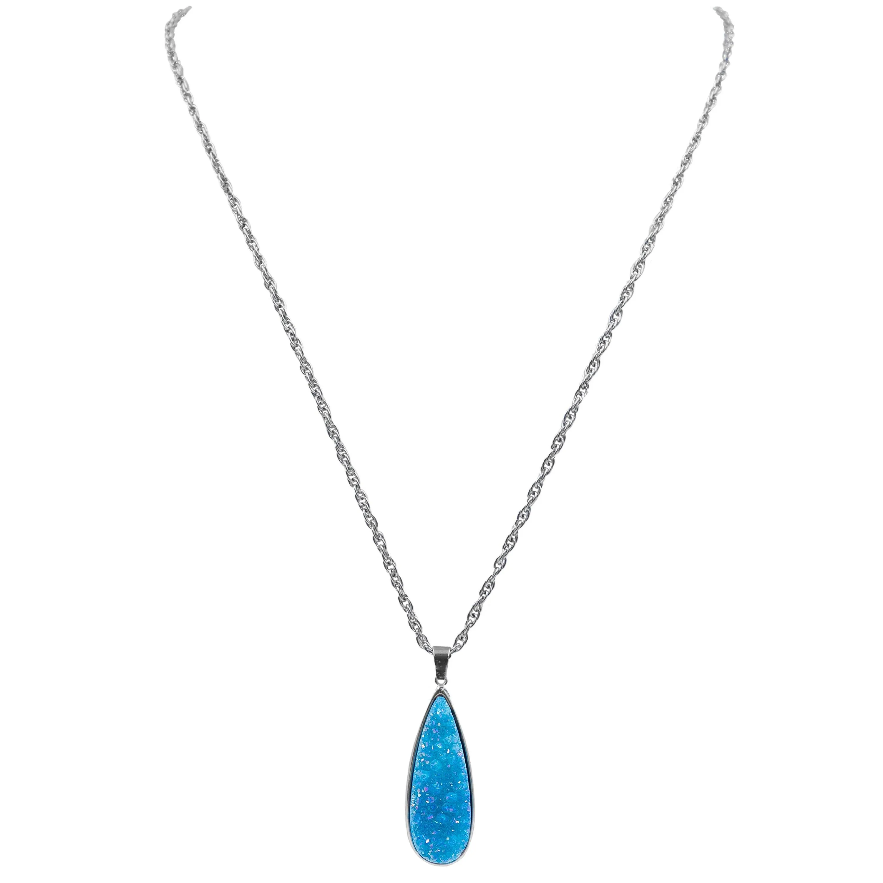 Druzy Collection - Silver Azure Quartz Drop Necklace