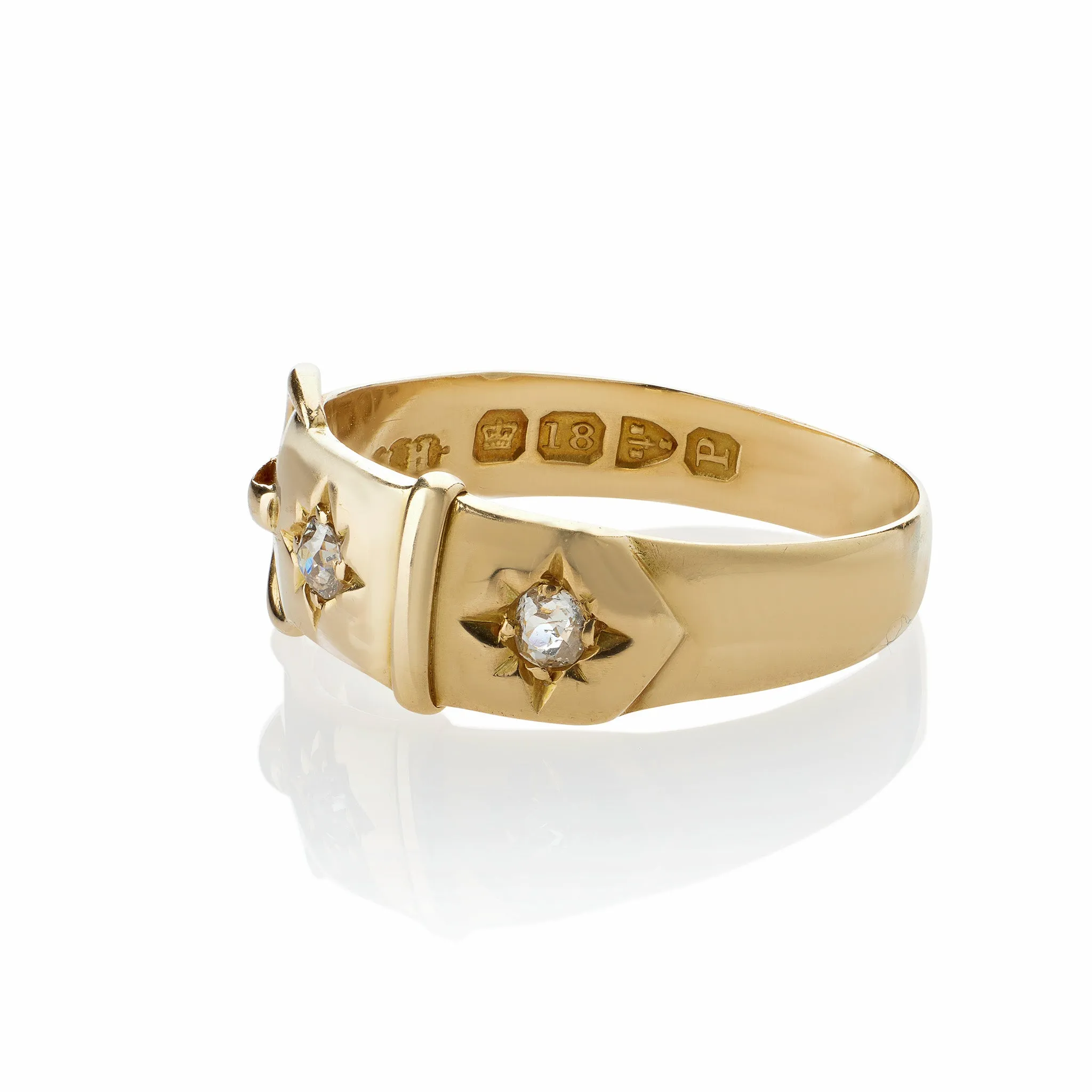 English 18K Gold and Diamond Buckle Ring