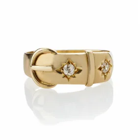 English 18K Gold and Diamond Buckle Ring