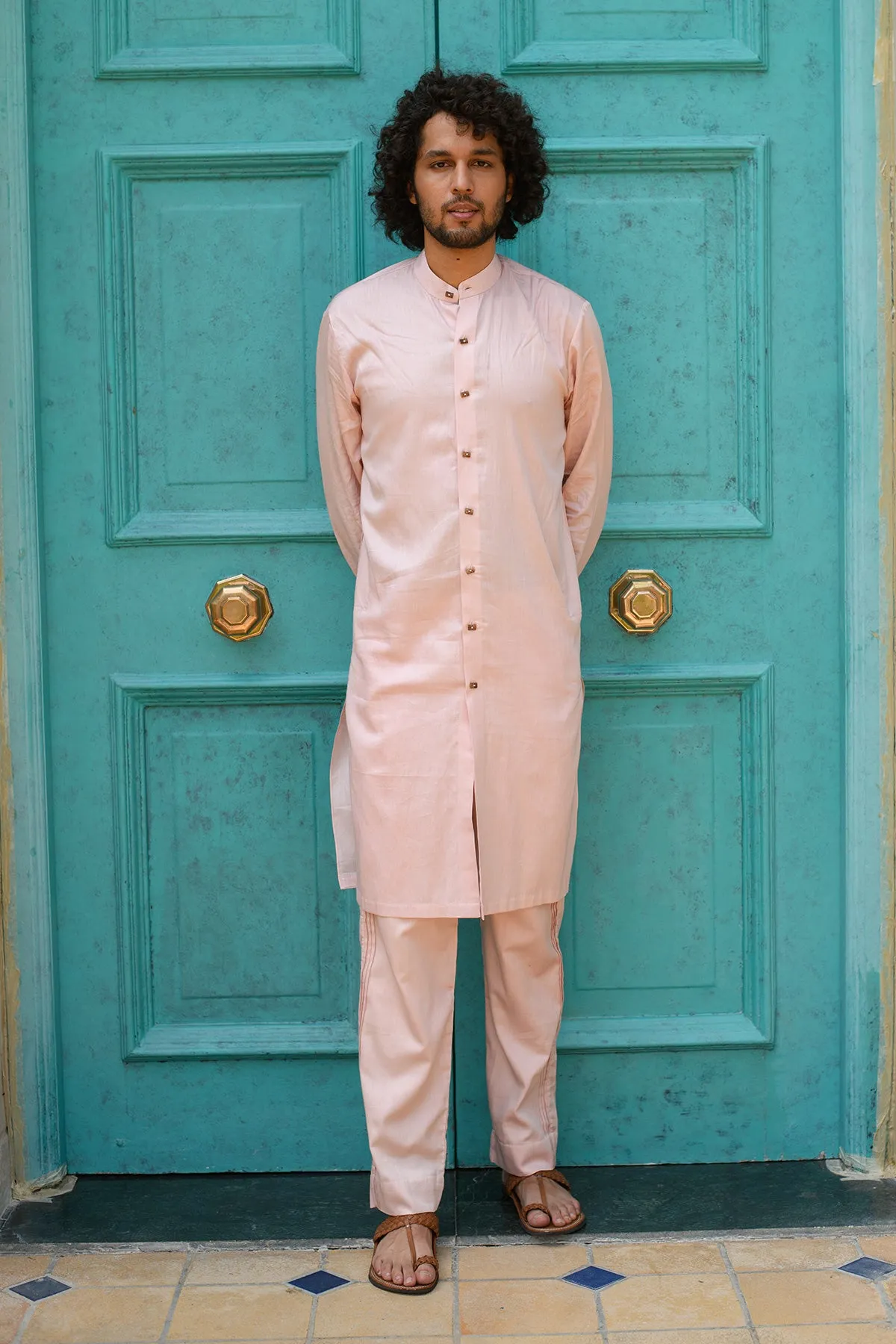 ESHGHAM -   Vegan Silk Pink kurta & Trouser set