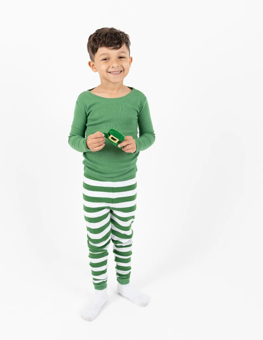 Green & White Striped Cotton Pajamas