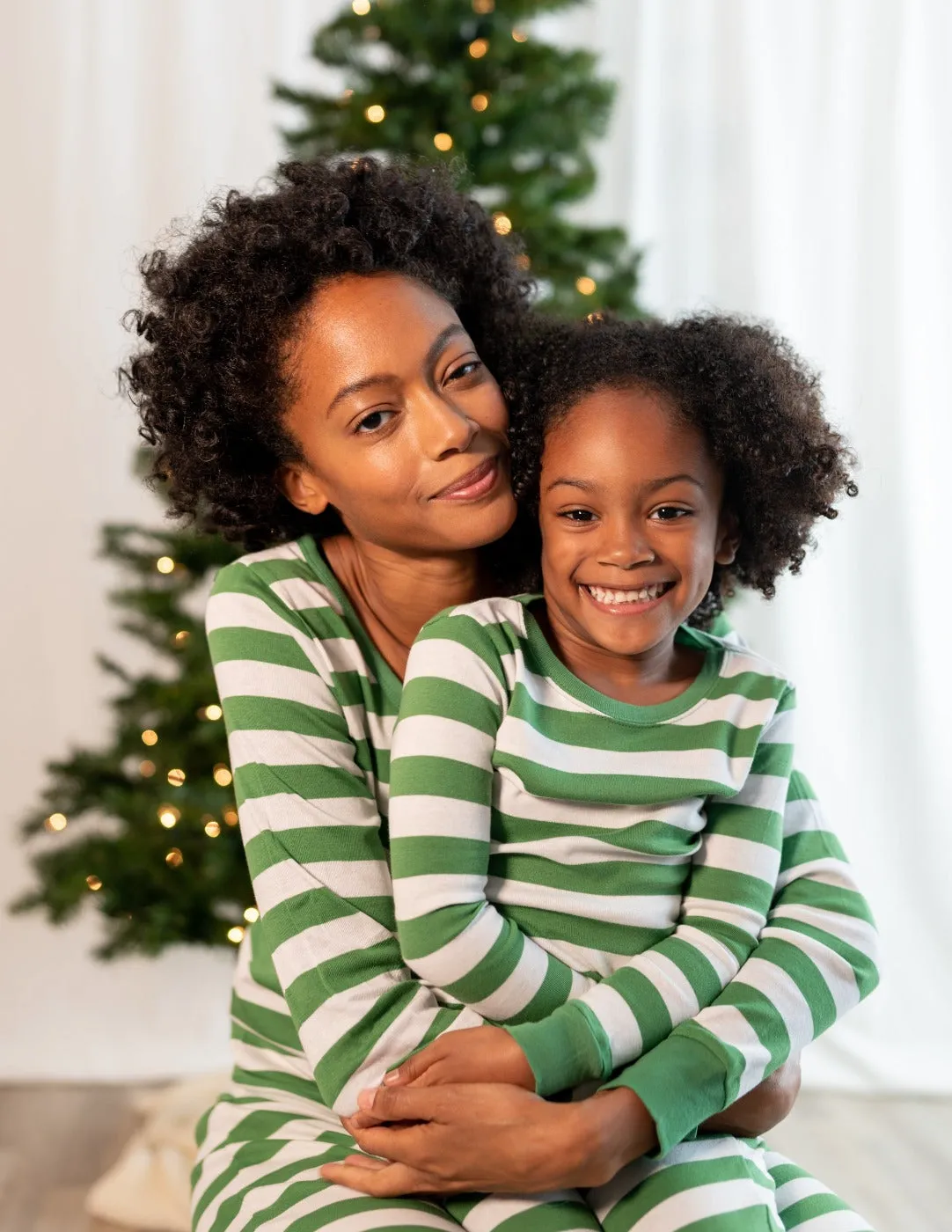 Green & White Striped Cotton Pajamas