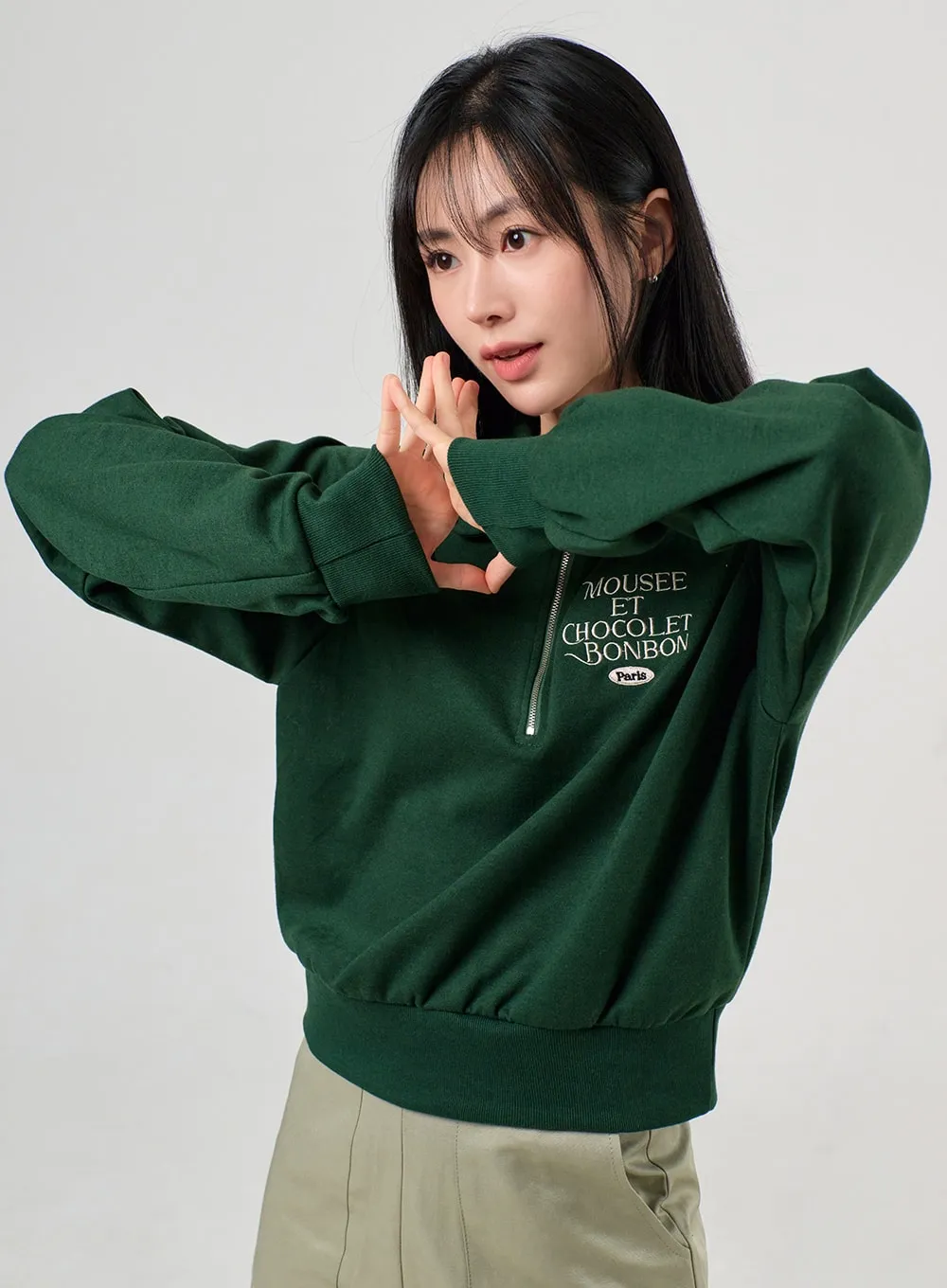 Half Zip Lettering Sweatshirt OF406