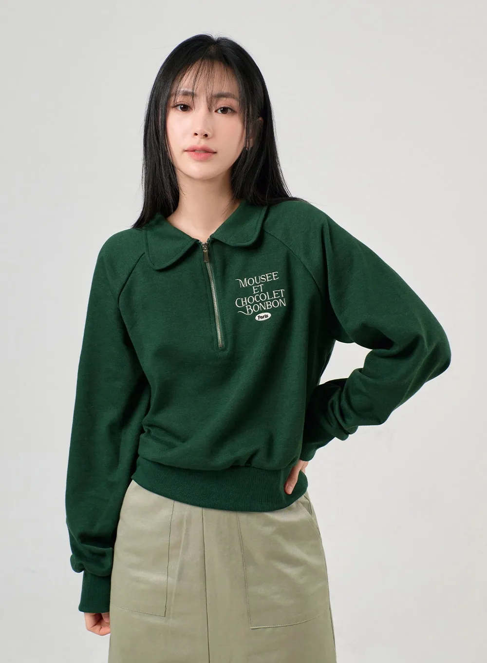 Half Zip Lettering Sweatshirt OF406