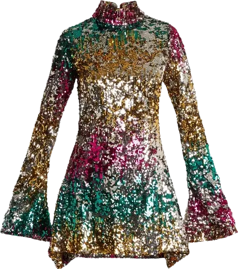 HALPERN Multicoloured Sequin-embellished High-neck Fluted-sleeve Dress BNWT UK 10