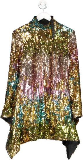 HALPERN Multicoloured Sequin-embellished High-neck Fluted-sleeve Dress BNWT UK 10